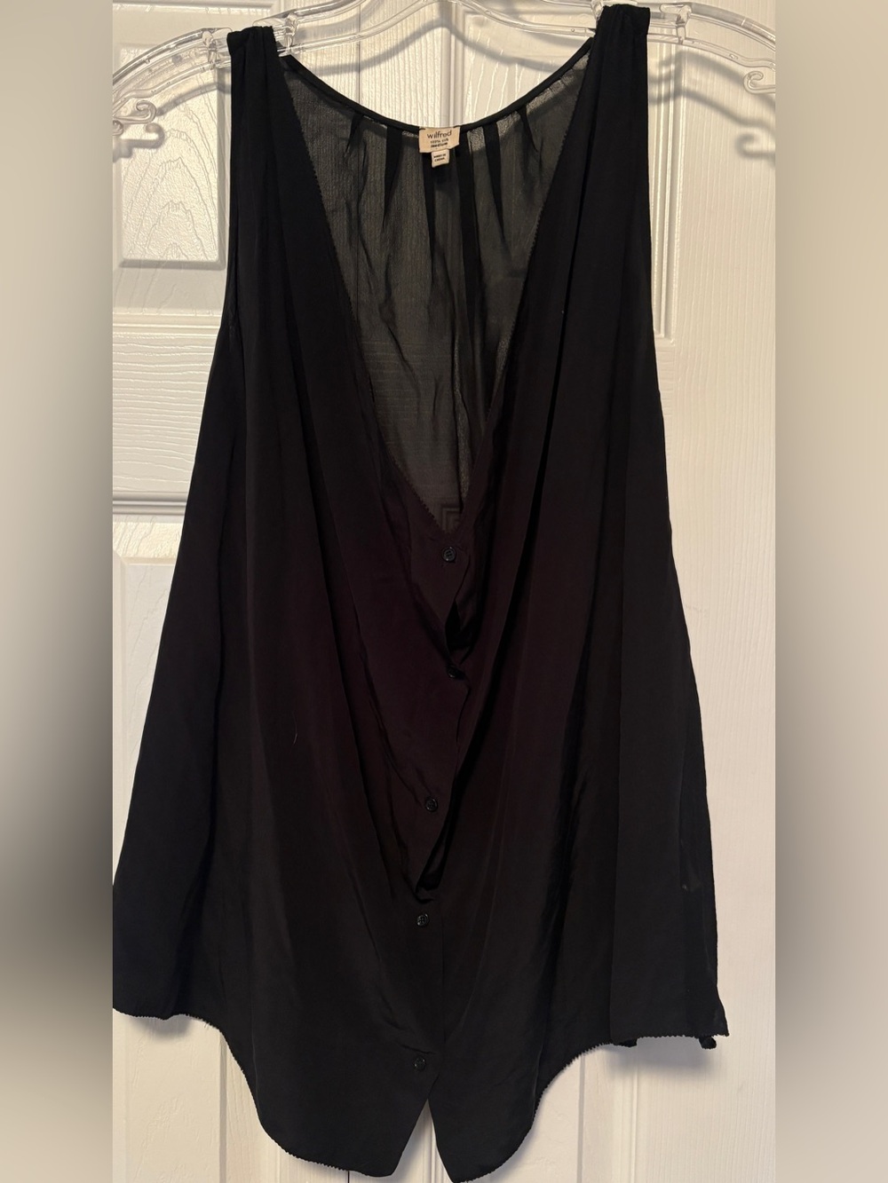 Aritzia Wilfred 100% Silk Black Draped Button-Front Tank Blouse Size Medium